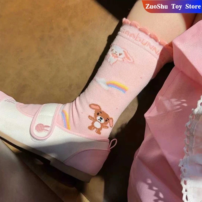 かわいいシュガーバニーかわいい子供靴下カラフルなレースプリント綿の靴下漫画かわいいアニメぬいぐるみ女の子の誕生日プレゼント