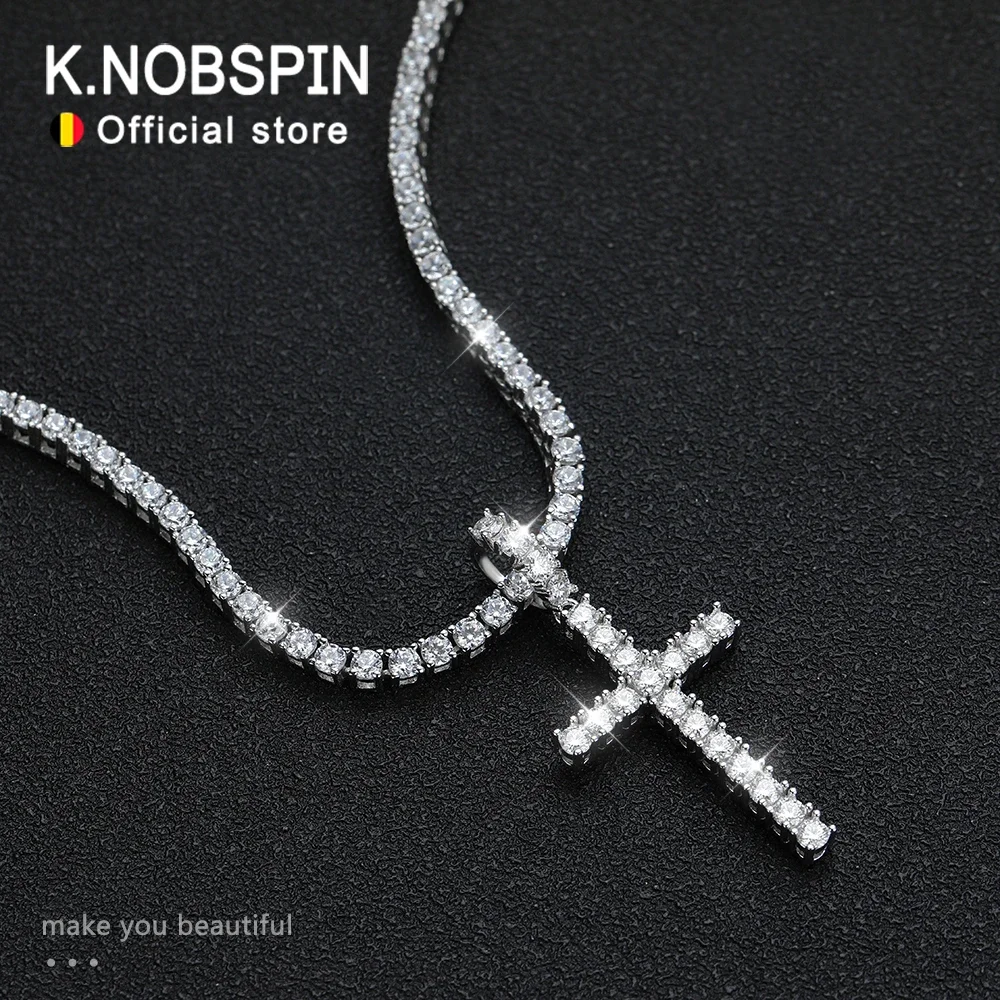 New Full Moissanite Tennis Necklace with Pendant 925 Sterling Sliver Plated 18k Chain for Man Sparkling HipHop Party Jewely