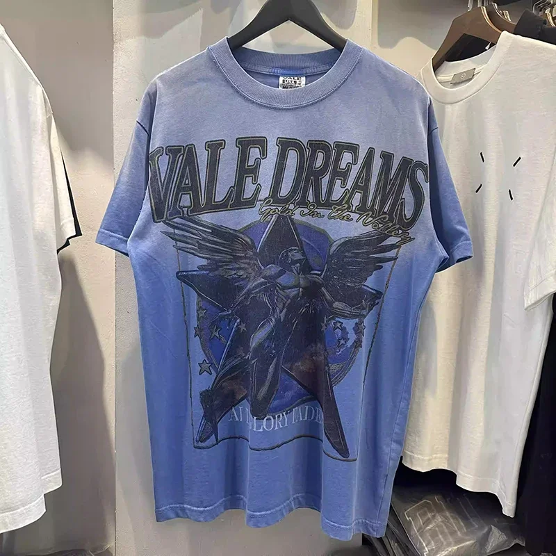 نوعية جيدة VALE VALLEY Forever Dreams DistressT قميص موضة غسلها يدويا تي شيرت الرجال النساء الصيف نمط خمر المحملة