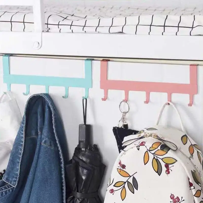1Pcs Traceless Door Back Type Over Door Hook Shower Hook Storage Hanger 5 Hooks Bathroom Organizer Rack Iron Art Coat Rack