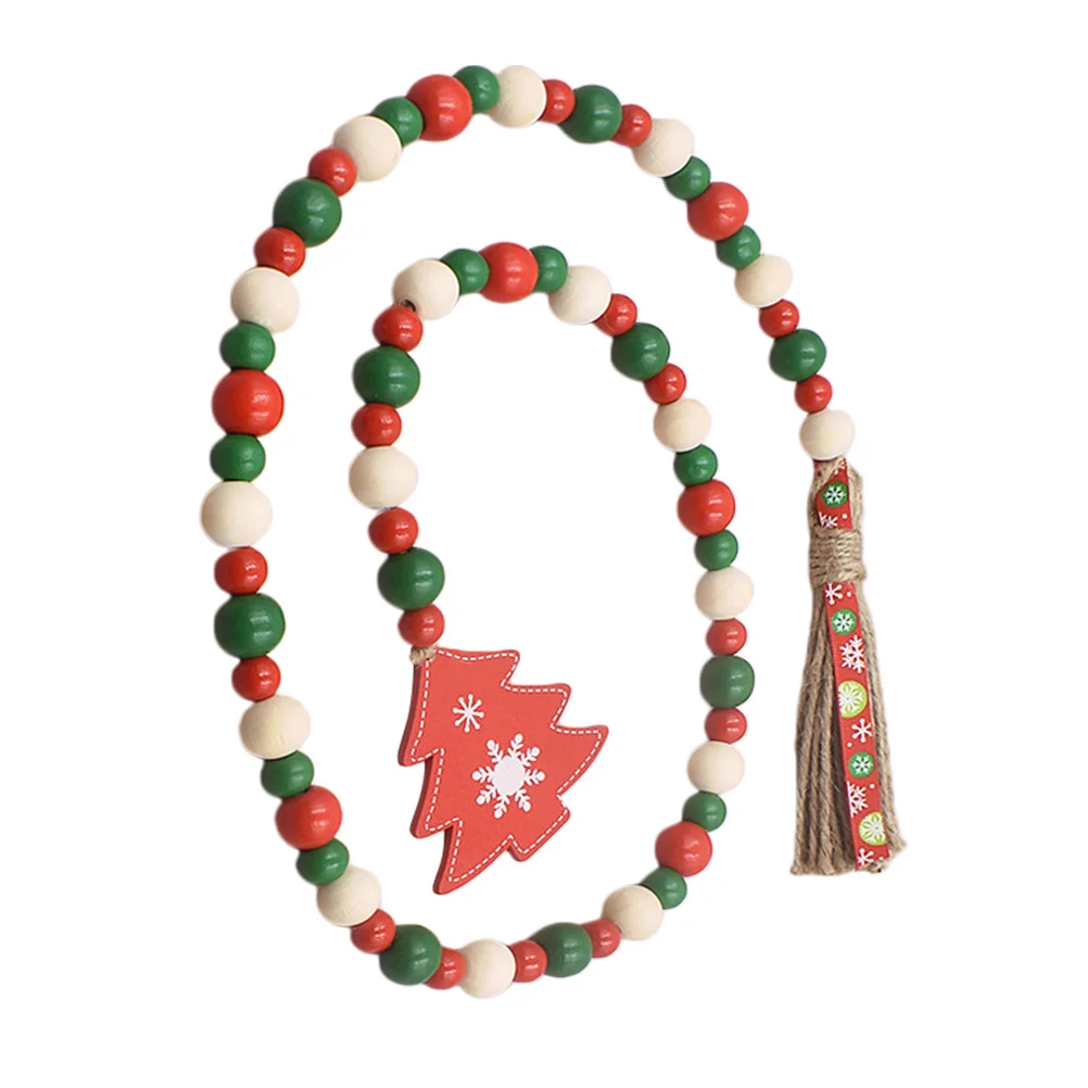 Natal grânulo de madeira guirlanda fazenda contas borla decoração de madeira para árvore parede janela porta pendurado decoração festa de férias