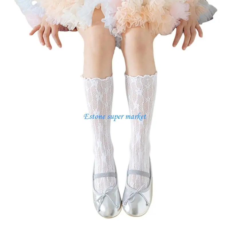 

090B Lovely Flower Knee Length Socks for Girls Comfortable Kids Middle Tube Socks