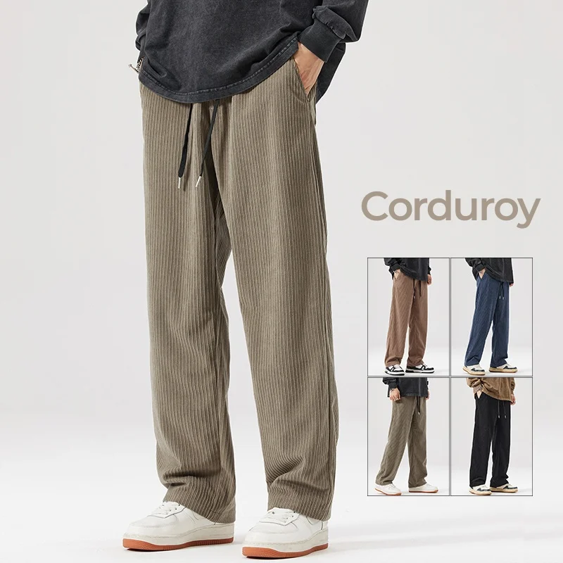 

Corduroy Men's Wide Leg Pants Fashion Straight Loose Casual Pants Solid Classic Men Clothing Korean Streetwear Jogging Trousers