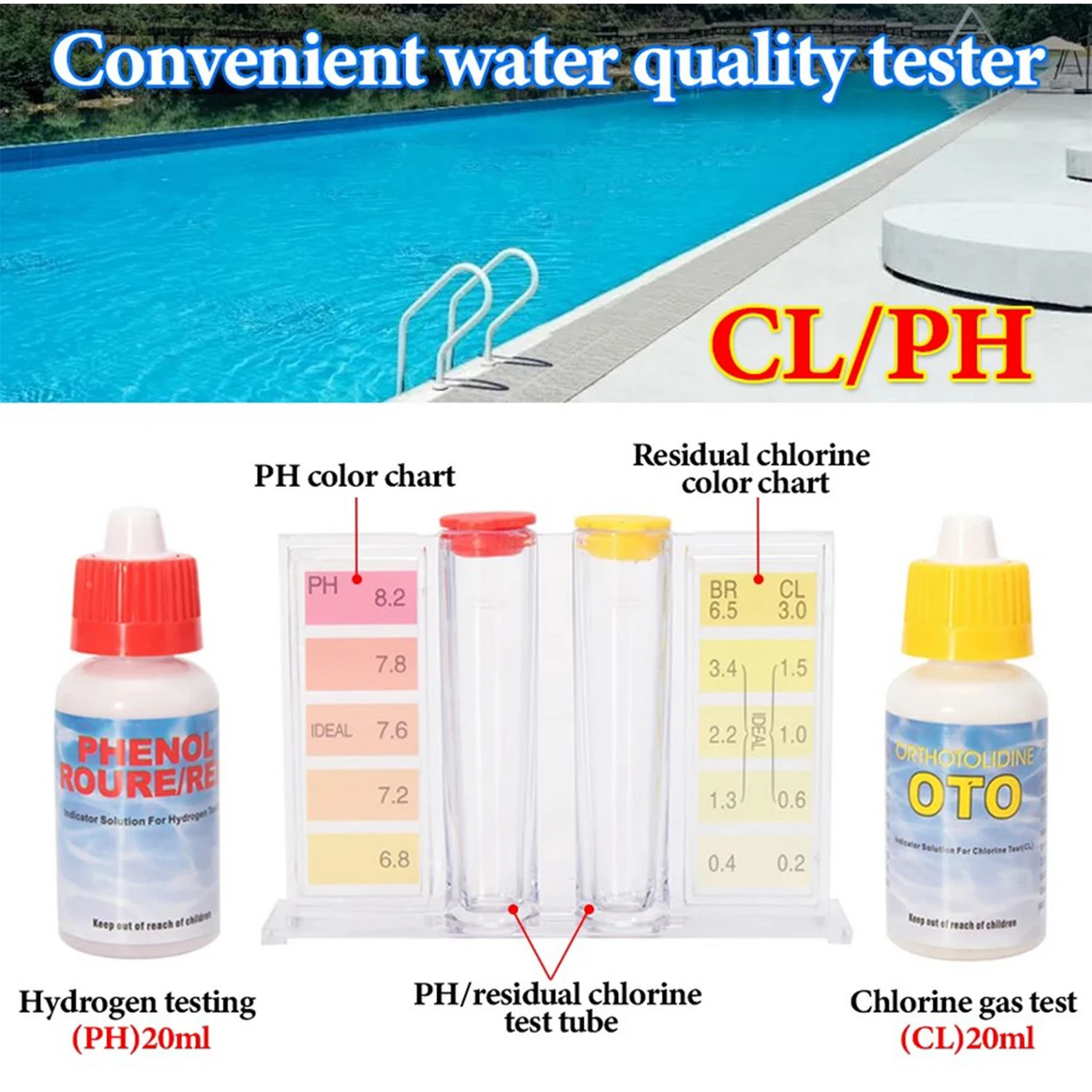 Swimming Pool Water Test Kit Water Quality Test Kit PH Reagent Swimming Pool Tester with Test Bottle Set for Spas