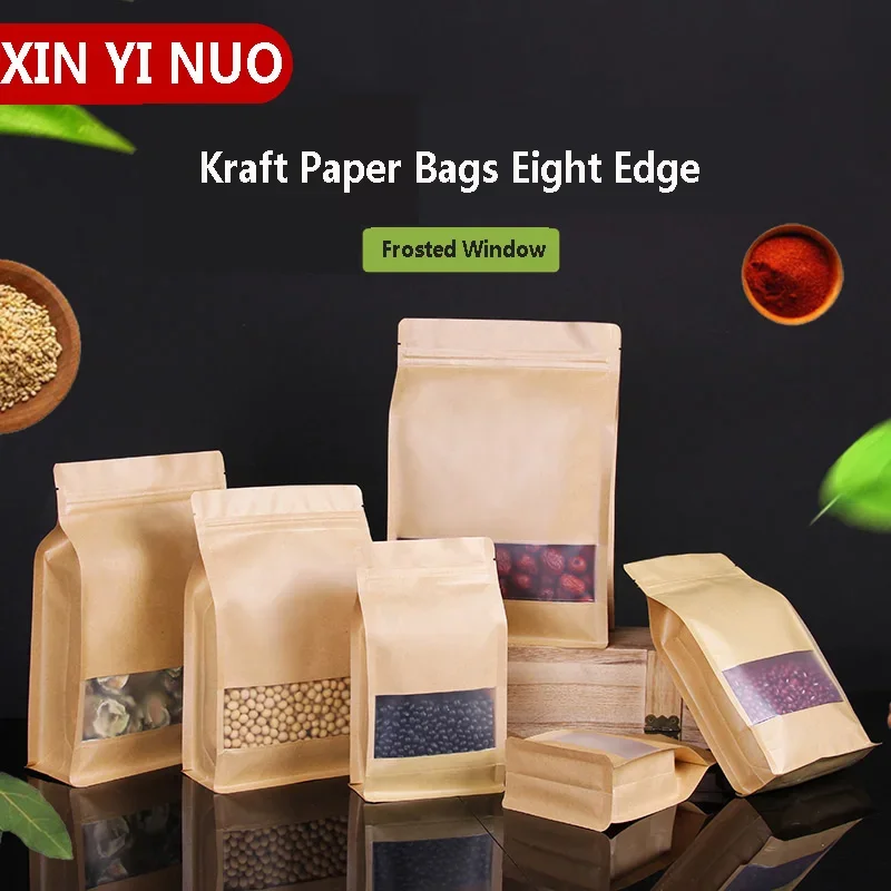 Paper Bag with Open Window,Gift Organ Bag,Seeds Custom Large Plastic Packaging,Food Seal,Self-Sealing Pouch with Logo,50 PCs/Lot