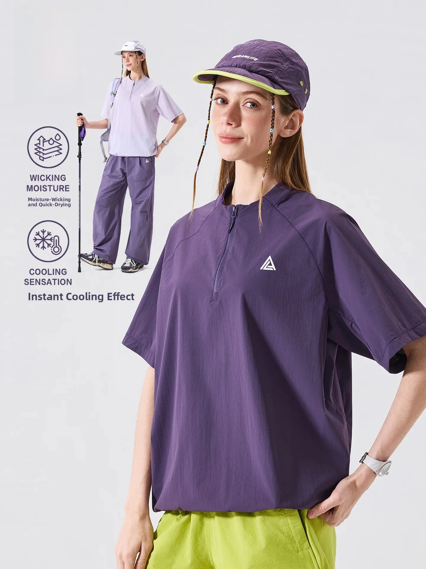 LAZY DAY Outdoor Quick Dry Half Zip Short Sleeve T-Shirt Women Summer Hiking Cooling Sport Top Moisture Wicking Casual Style