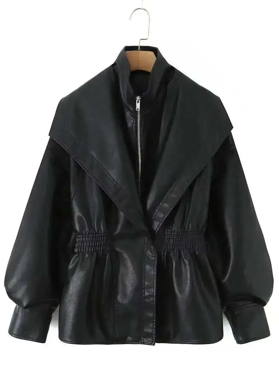 2025 New Women's Retro Vintage Coffee Faux Leather PU Jackets Female Motorcycle Biker BF Loose Oversized Streetwear Coats Tops