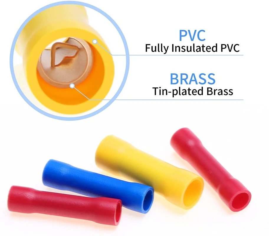 Electrorapick 150Pcs Crimp Butt Connectors Insulated Straight Electrical Connectors Automotive Cable Crimp Terminals