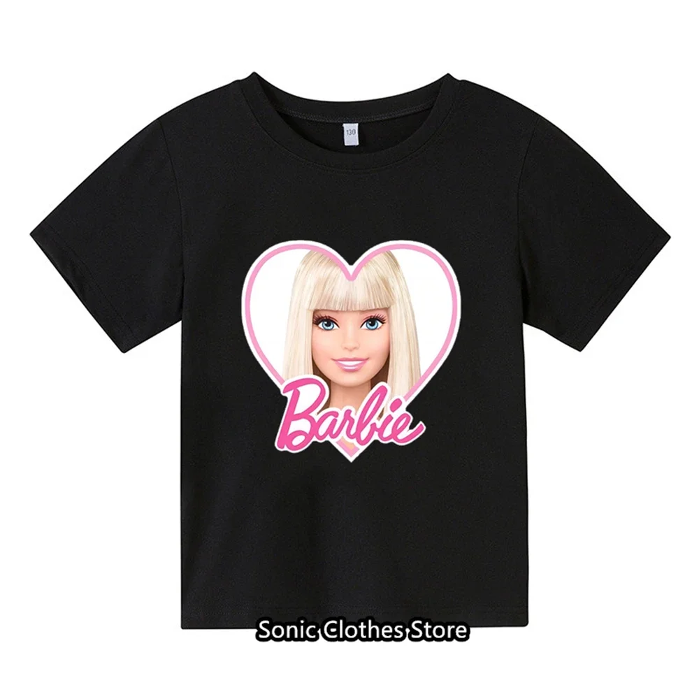 Kawaii Barbie Short Sleeve Summer Anime Cartoon Boys Girls Soft Round Neck T Shirts Oversized Fashion Y2K White Tees Tops Gifts