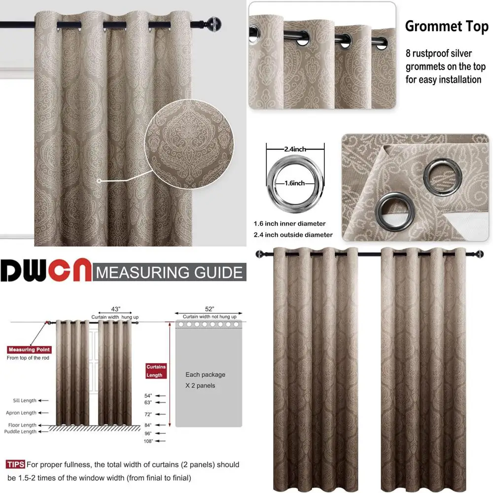 

Термоизолирующие шторы с дамасским узором и люверсами, градиентные энергосберегающие панели, 52x72, коричневые