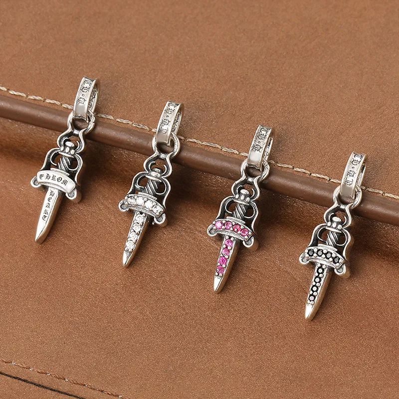 

925 sterling silver sword pendant men's hip hop cool inlaid sword small pendant couple trend accessories wholesale