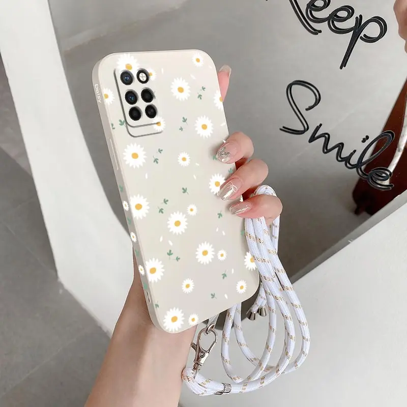 Note10 Sunflower Lanyard Silicone Phone Case For Infinix Note 10 8 10Pro Tecno Spark 6Air 6Go 7Pro Hot 12 11S 10 12 Cover