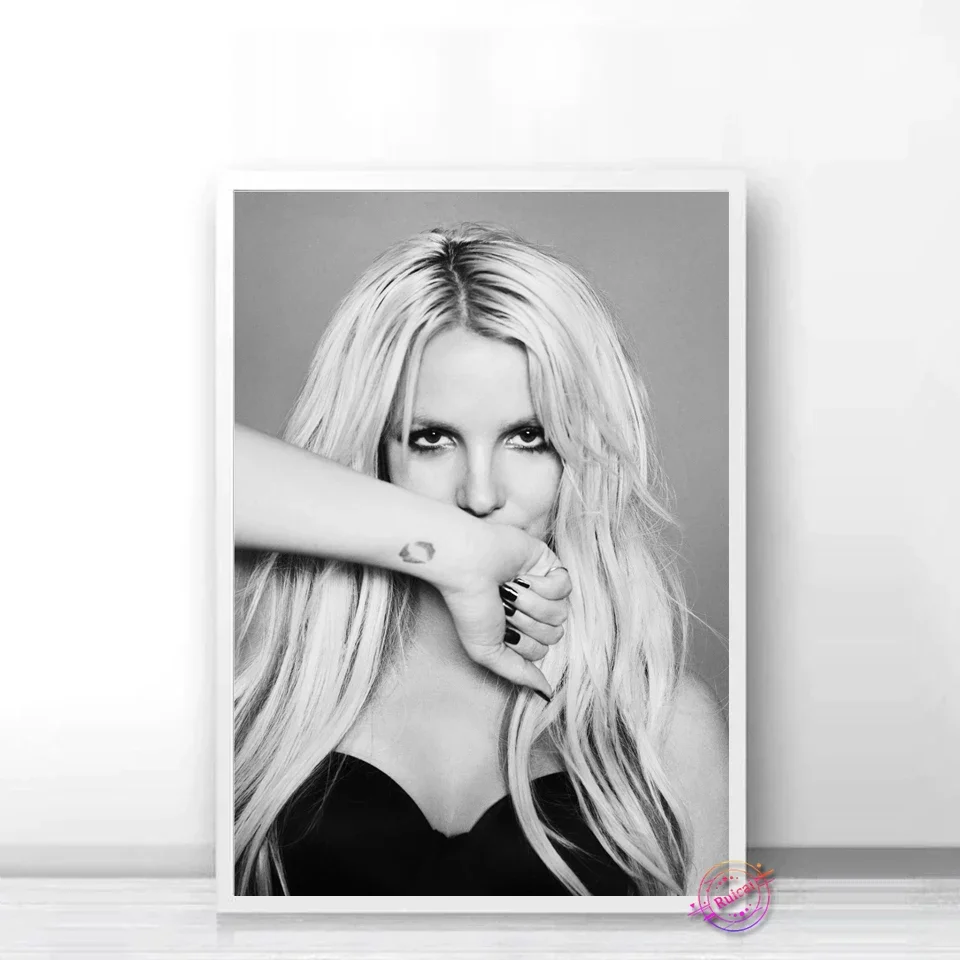 بريتني سبيرز ملصق أبيض وأسود المغني الممثل قماش جدار جدارية الجدار ملصق خلفيات صور لغرفة المعيشة ديكور المنزل