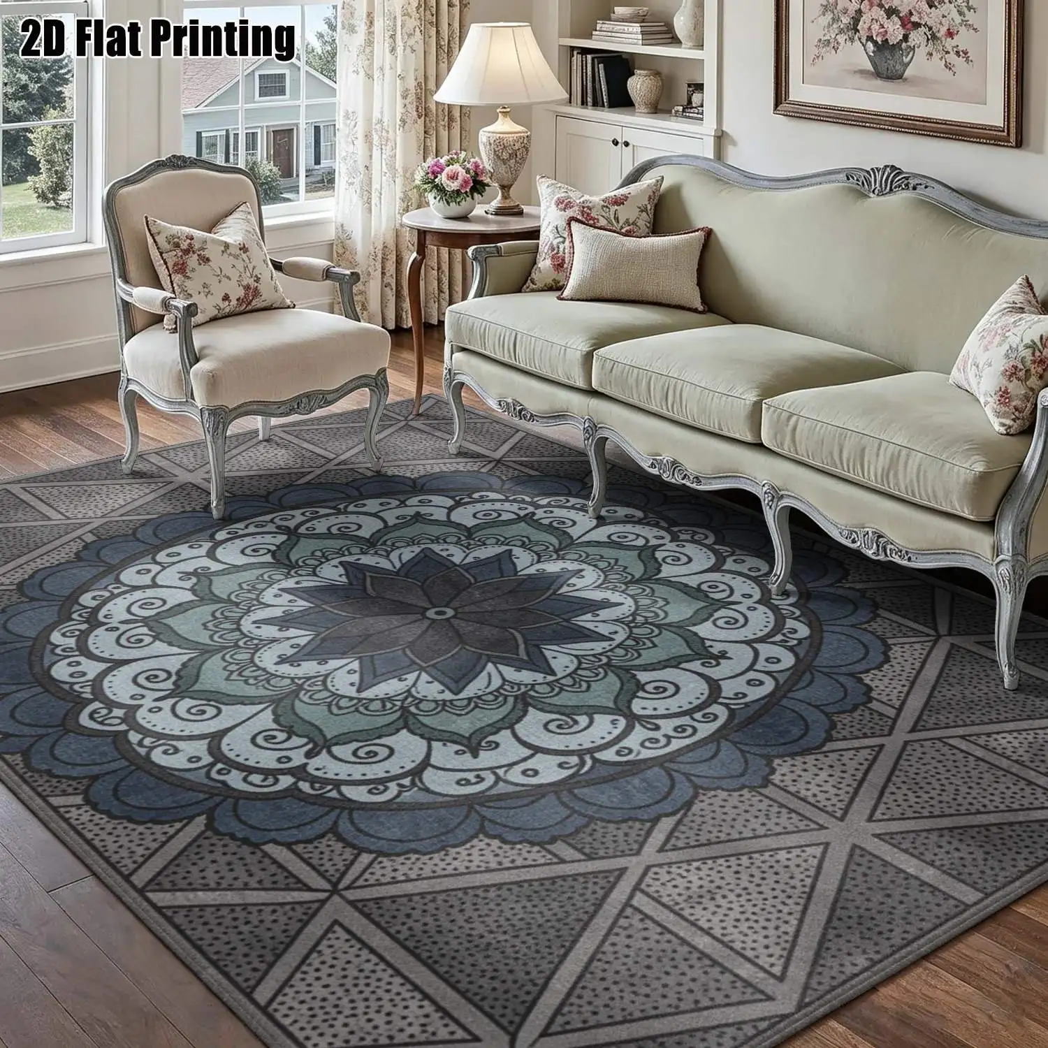 1Pc 2D Printed Carpet: Beige Brown Retro Geometric Pattern, European Retro Simple Style, Home Decor, Multi-Size, Machine Washable, Can Be Used as Entrance/Dining/Foyer/Study/Living/Bedroom Mat