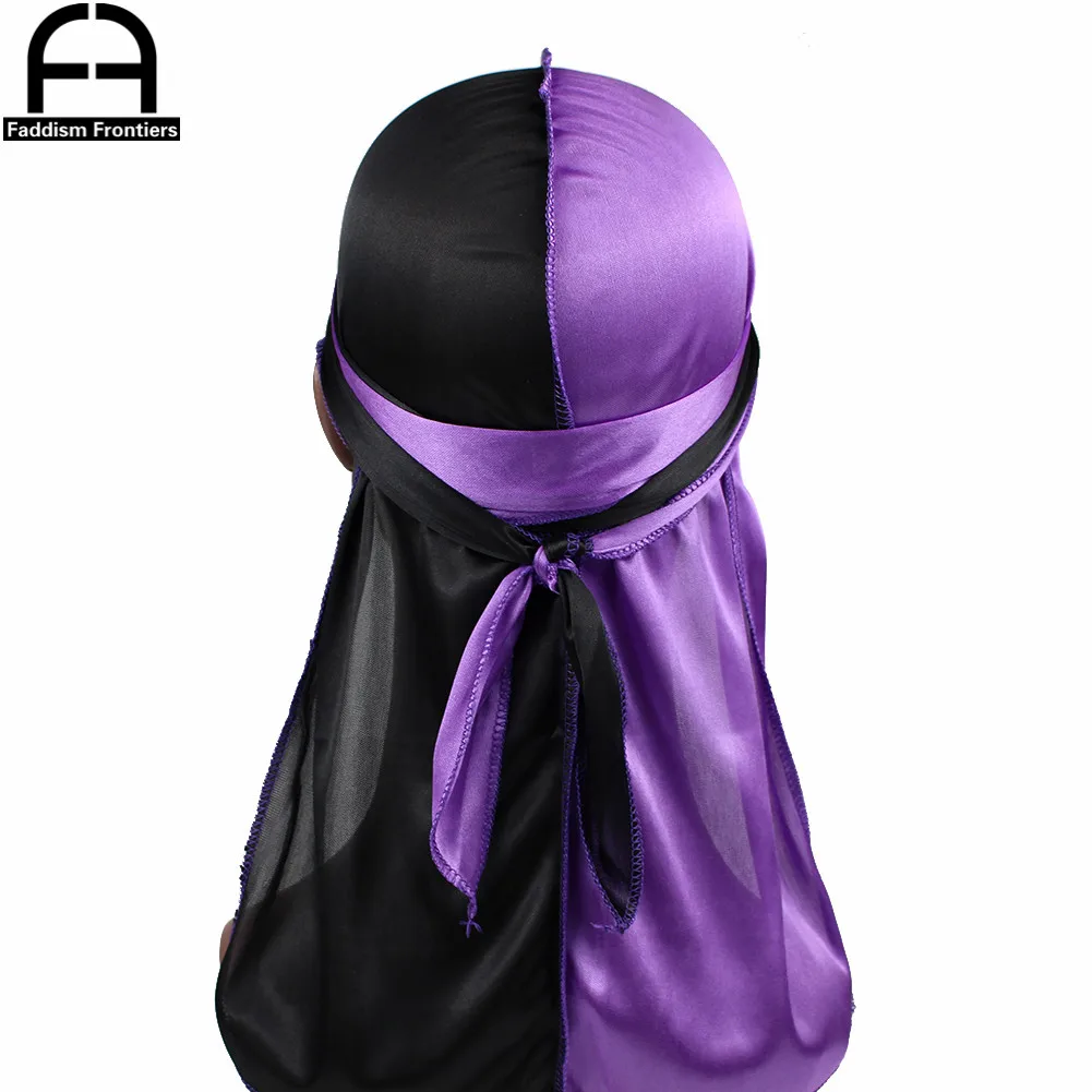 Unisex Men Two Tones Silk Durag Outside Stitching Silky Durags Bandana Headwear Turban Hat Waves Cap Long Straps Du Rag