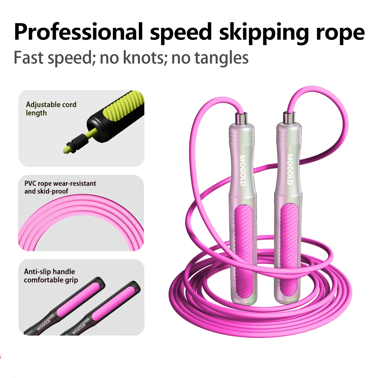 MOGOLD Professional Speed Skipping Rope – Inner Steel Core, Tangle-Free, Non-Slip Grip, Boost Cardio/Balance, Home Fitness