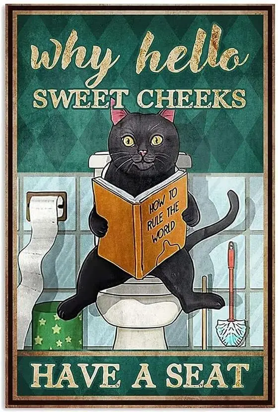 Metal Sign Why Hello Sweet Cheeks Have A Seat Black Cat Retro Metal Tin Sign Vintage Aluminum Sign for Home Coffee Wall Dec sign