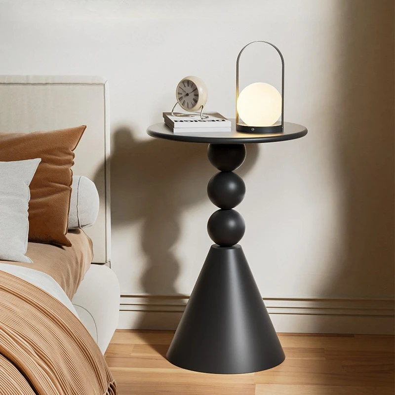 طاولة بجانب السرير لغرفة النوم الاسكندنافية الجديدة مع ملمس راقي، وطاولة بجانب السرير المنزلية، ورف صغير حديث وبسيط بجانب السرير، لون أسود #1