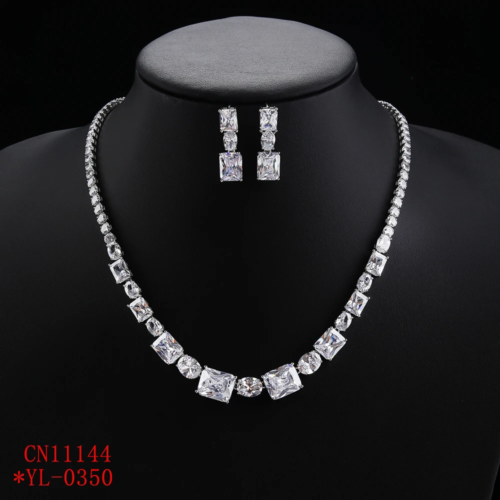 Luxury Crystal Necklace Earring 2Piece Jewelry Sets Women Wedding Cubic Zircon CZ Bridal Jewelry Accessories CN11144