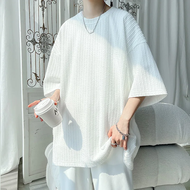 

Heavy Short-sleeved T-shirt Men's 2026 Summer Trend Loose Casual T-shirt Solid Color Seven-quarter-sleeved Bottoming Shirt