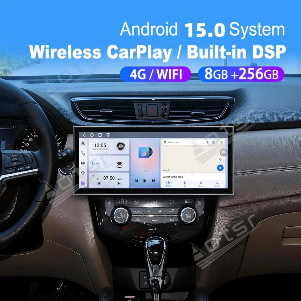 

15,8-дюймовое автомобильное радио на Android 15 с Qualcomm и Carplay для Nissan X-Trail Qashqai 2014~2018, мультимедийный проигрыватель, GPS-навигатор, головное устройство