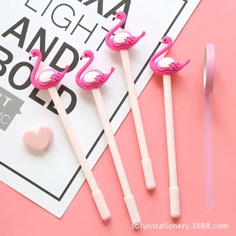 

36 шт., пластиковая ручка с фламинго, черная ручка-роллер, студенческие креативные канцелярские принадлежности
