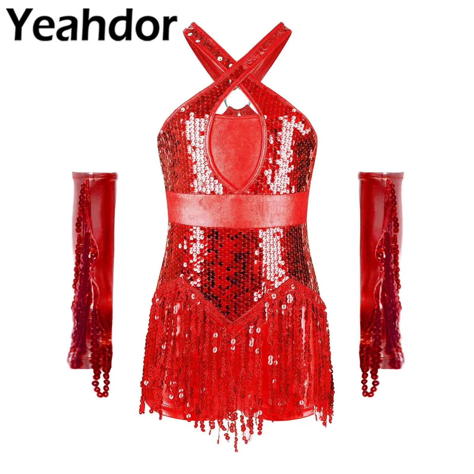 

Детский купальник для латинских джазовых танцев для девочек, сценический костюм для выступлений ча-ча, элегантный дизайн с перекрестной передней частью и вырезом сзади