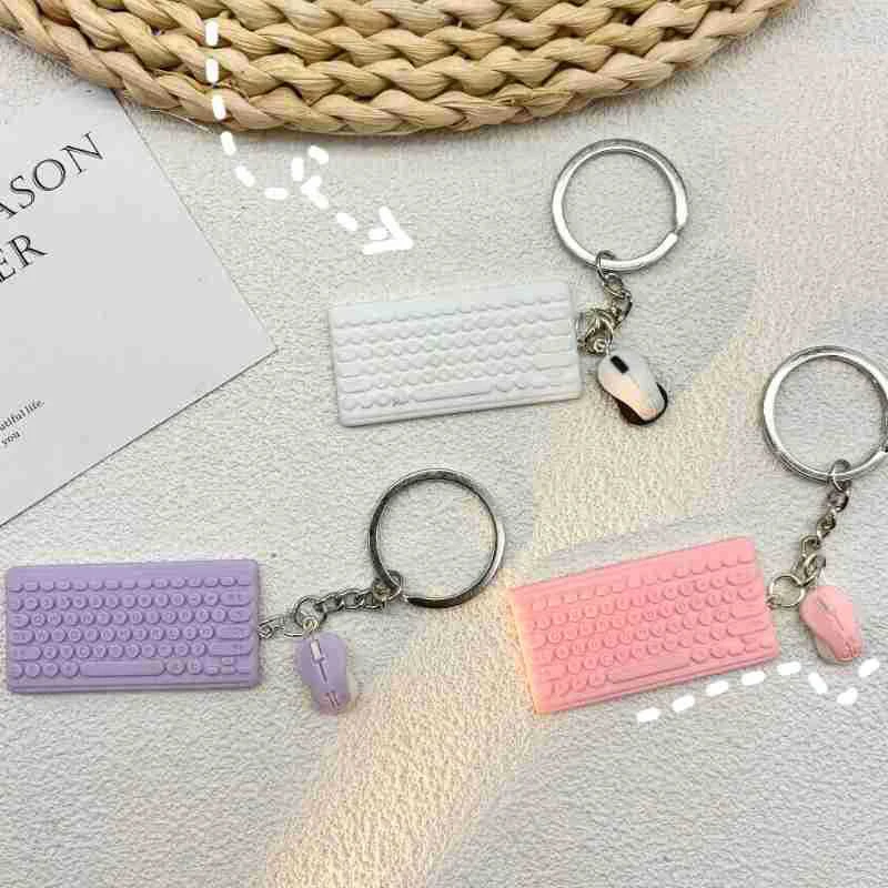 Creative Mini Keyboard Mouse Keychain Cute Simulation Key Ring Pendant School Bag Pendant Keychain Accessory Gift