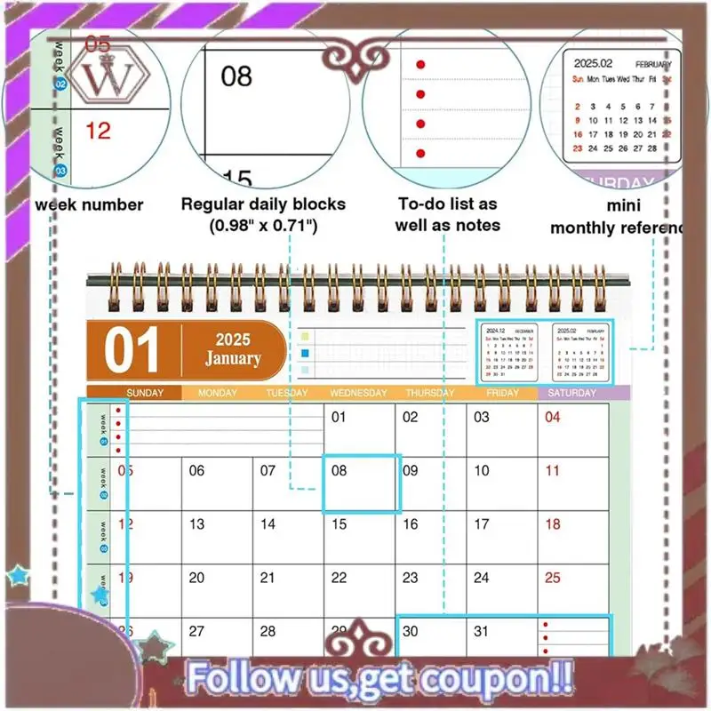 ABBG-Small Desk Calendar Stand Up Flip Desk Calendar - Coil Bound Monthly Desk Calendar For Home Office