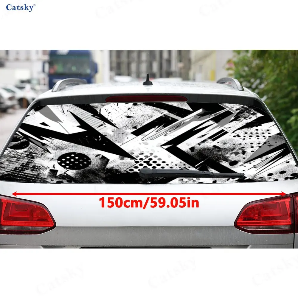 Geometric Black & White PVC Perforated Car Vinyl Wraps, Durable Car Rear Windshield Sticker, Waterproof Car Rear Window Decal