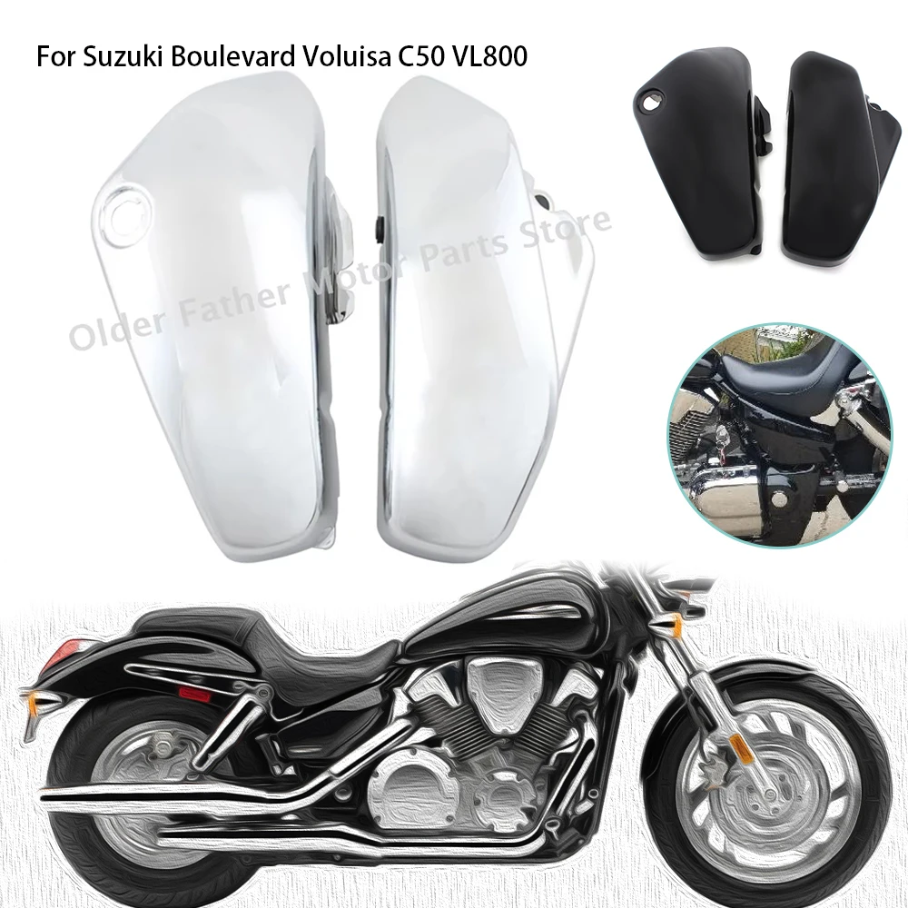 

Motorcycle Accessories L&R Side Battery Cover Fairing Guard Chrome/Black ABS Plastic Fit For Suzuki Boulevard Voluisa C50 VL800