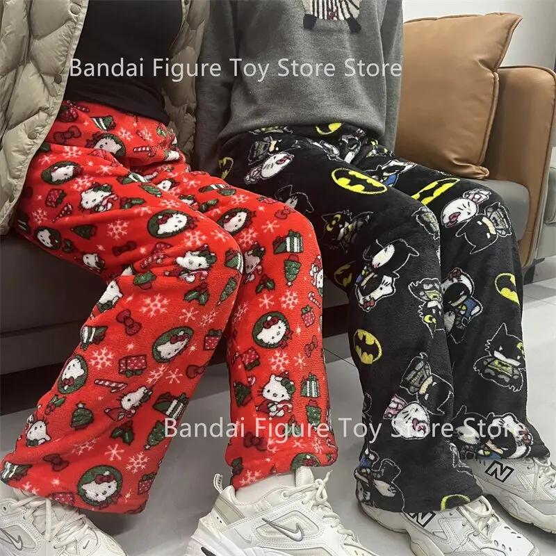 Nieuwe Hello Kitty Flanellen Broek Cartoon Cool Stijl Dames Sanrio Winter Warm Casual Flanellen Pyjama Kerst Stijl Leuke Broek Kleding