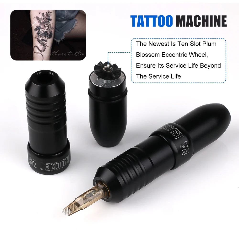 Rocket V8 Professionele draadloze tattoo-machine Cartridge Pen RCA-interface Draagbare roterende tattoo-pen voor tattoo-beginners