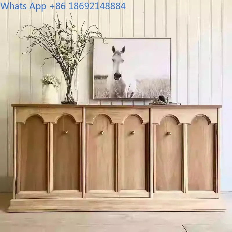 Rustic American Vintage Solid Wood Sideboard French Style High End TV Cabinet Entryway Hall Console Decorative Storage Cabinet