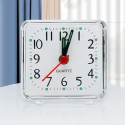 Square Small Bed Alarm Clock Transparent Case Compact Travel Alarm Clock Cute Portable Children Student Desk Table Clock Home