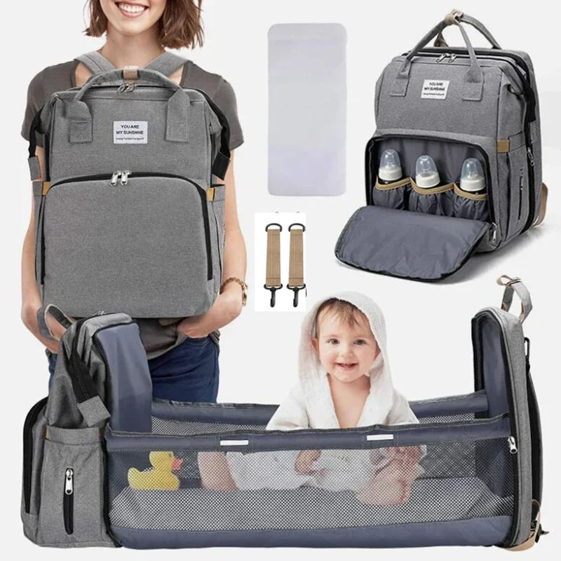 Fashion Mommy Bag Large Capacity Handheld Bottle & Diaper Cross-Border Foldable Crib Maternity Bag