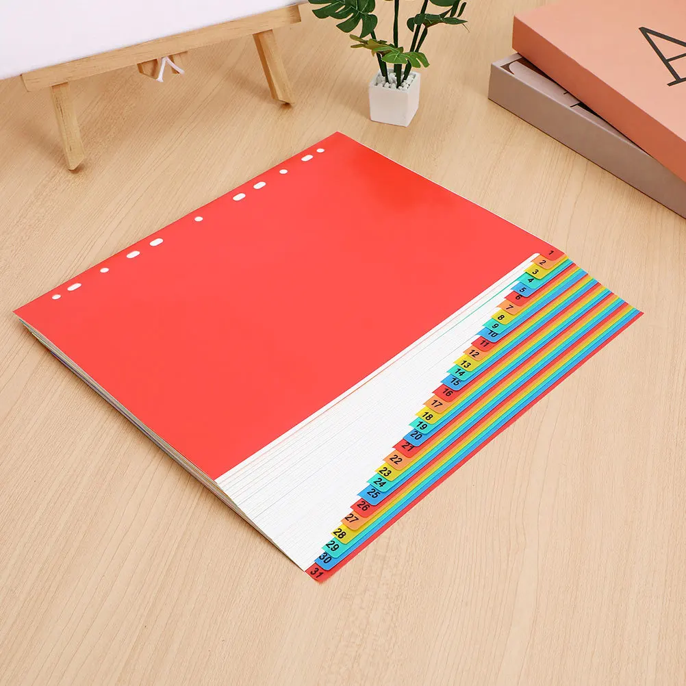 2Sets A4 11 Hole Index Dividers 31 Tabs Plastic Colorful File Organizers Binder Accessories for Office Home Use