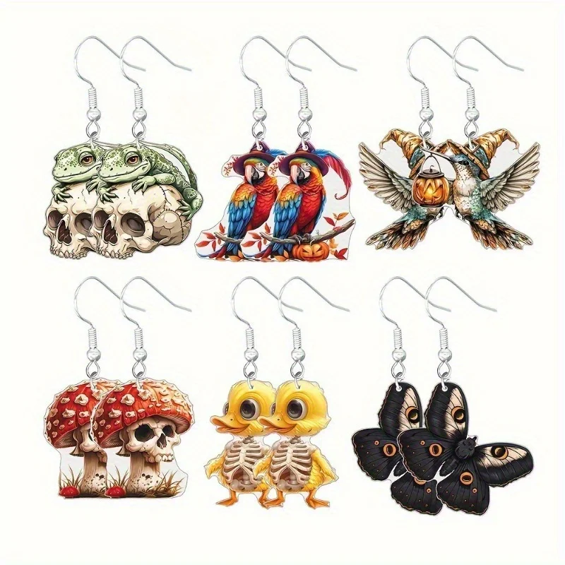 

Halloween Earrings Cute Cartoon Ghost Dog Frog Cat Butterfly Skull and Mushroom Acrylic Earrings