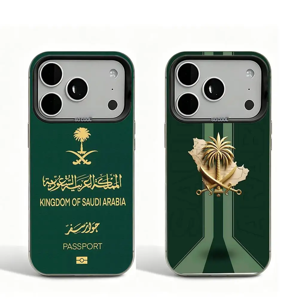

S-Saudi A-Arabia Black Matte Large Camera Hole Case For iPhone 17 16 15 14 13 12 11 Pro Max Bumper Cover