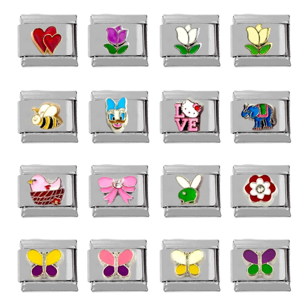 

SHIQING Bees Flower Rabbit Duck Elephant Italian Charm Bracelet Modular Stainless Steel Matching Bracelets Making Jewelry Femme