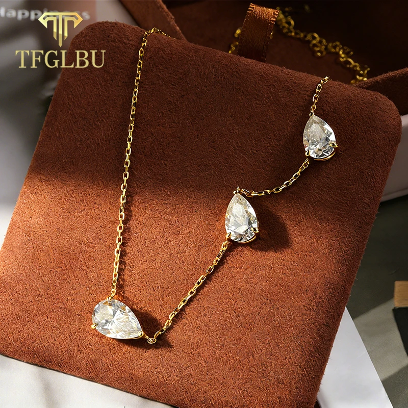 

Ожерелье TFGLBU с 3 камнями в форме капли, 2-3-4 карата, из муассанита, для женщин, серебро S925, подвеска с грушевидным вырезом, роскошный лабораторный бриллиант, модные ювелирные изделия
