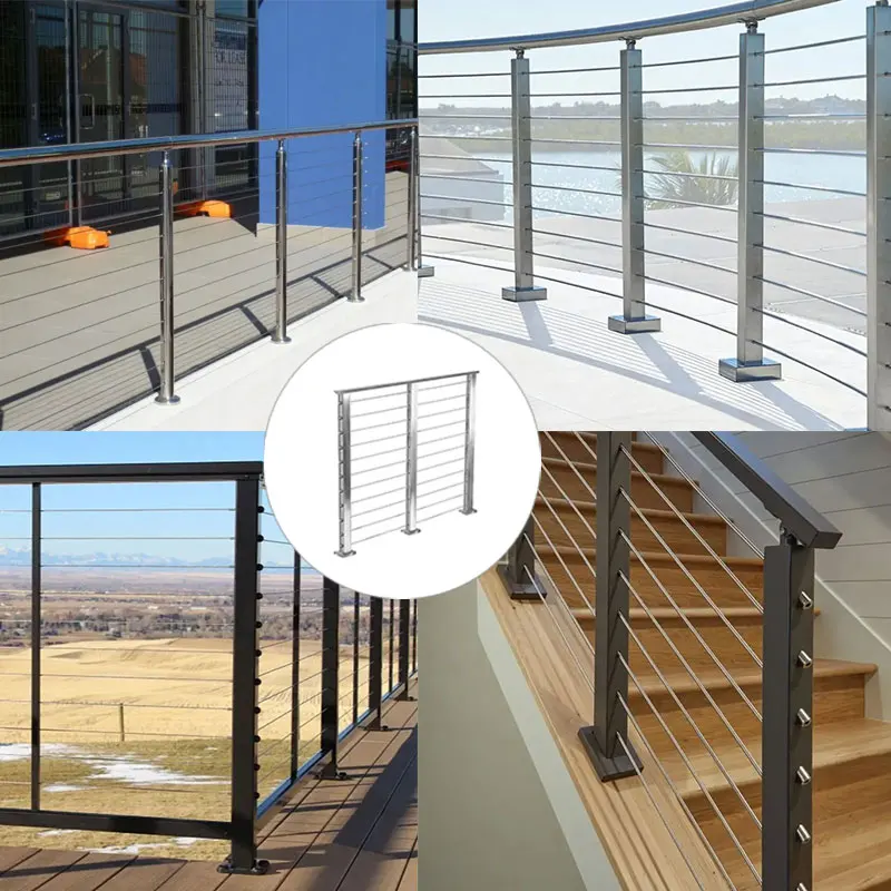 custom.Stainless Steel Modern Handrail and Balustrade Balcony Stairs 304 Wire Railing Balustrade Round Handrail Post
