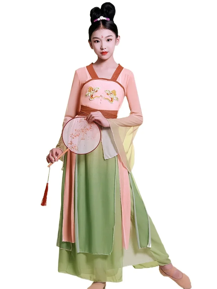 

Classical dance performance clothes elegant children's Chinoiserie style girl gauze training clothes fan dance and