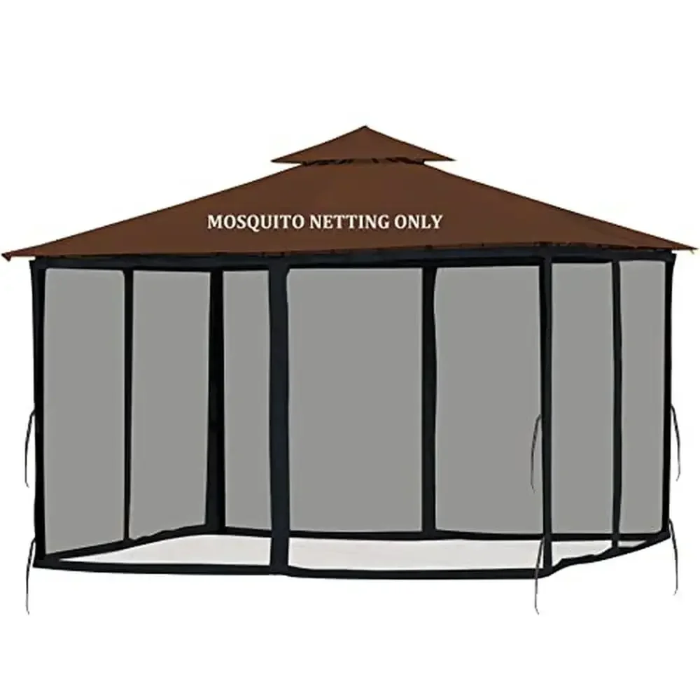

10x10ft Universal Gazebo Mosquito Netting Replacement with Double-Side Zipper Black Mesh Structure and Widened Cloth Fabric Edge