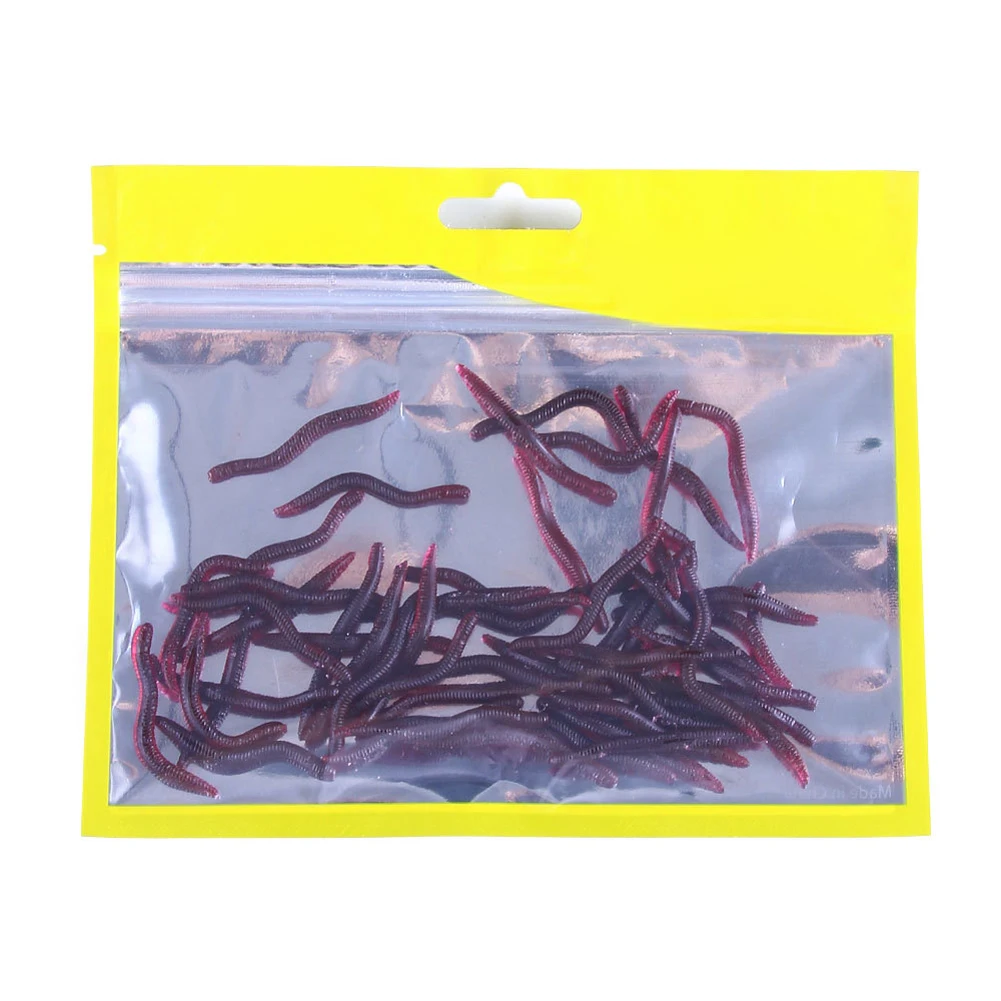 50Pcs Worm Soft Lures PVC Artificial Fish Swimbait Artificial Bionic Fishing Bait Accessories for Outdoor River Lake