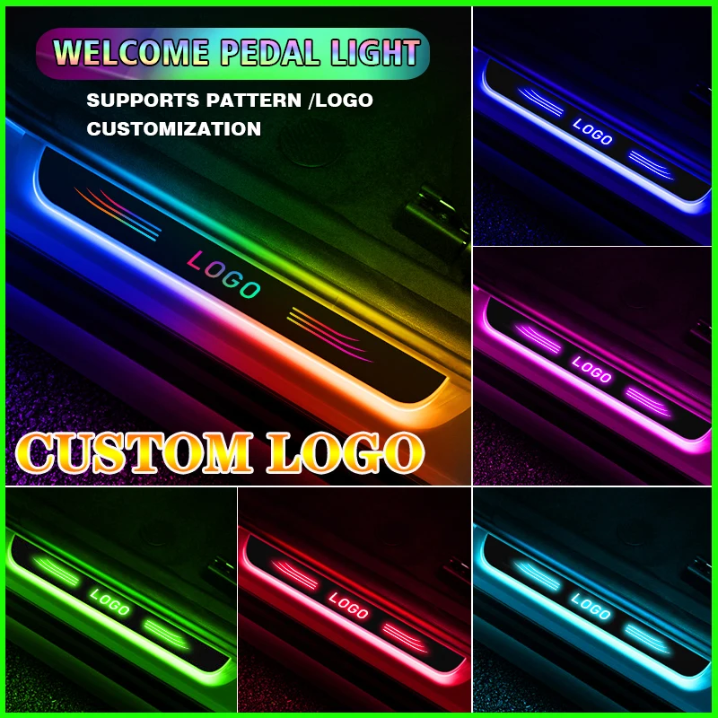 Customizable No Wiring Car WELCOME Door Light Logo Projector Laser Lamp USB Power Moving LED Welcome Pedal Car Scuff Plate Pedal