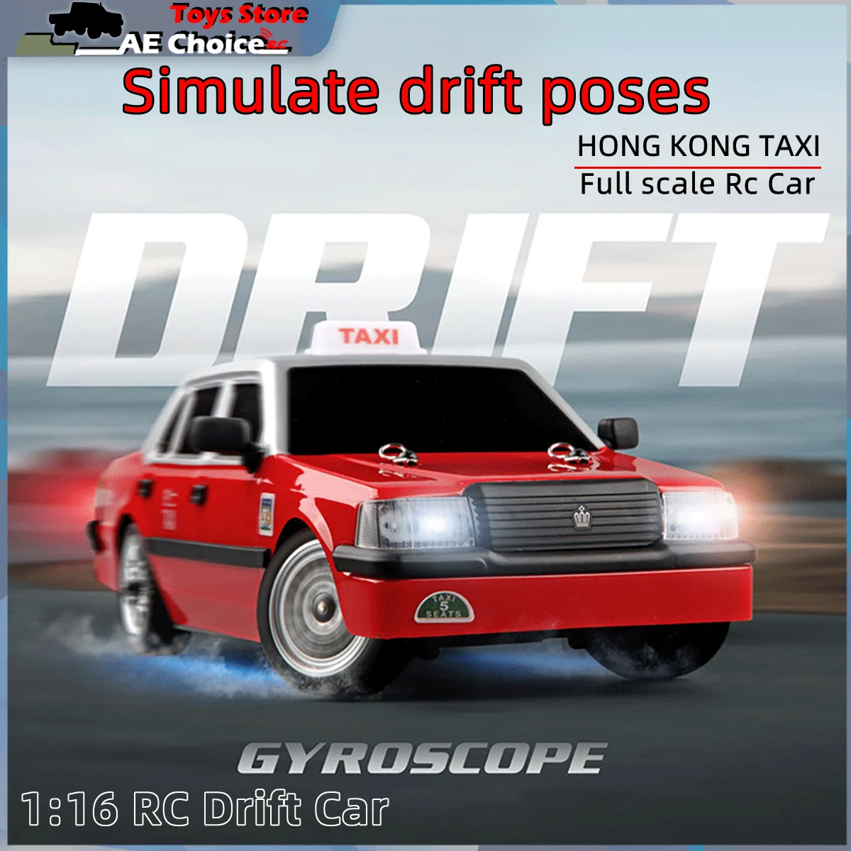 MN38 1:16 Full Scale HongKong Taxi with Gyro Model RC Car 2.4G High Speed Remote Control Drift Car with LED Light Toys for Boys