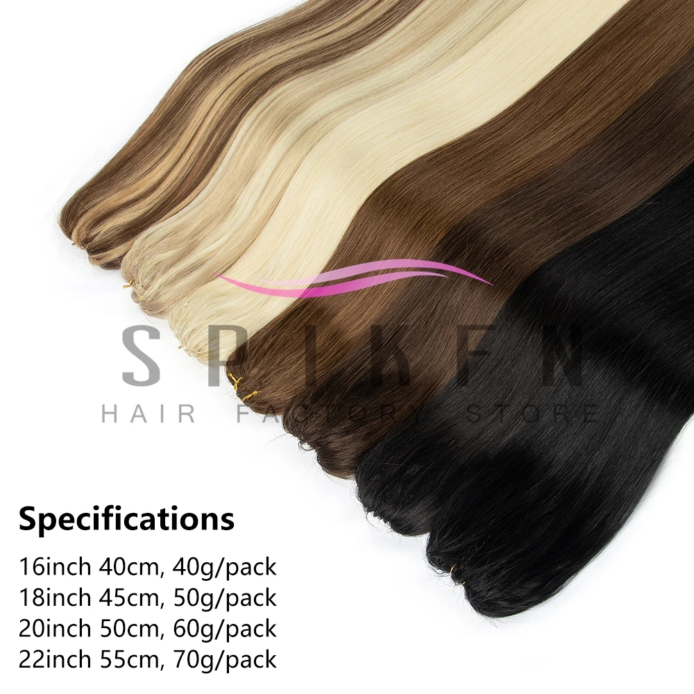 Blonde Feather Hair Bundles Extensions Natural Fish Line Human Hair 40-70g Invisible Micro rings Hair Extension Weft 100 strands - view 2