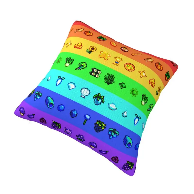 Custom Rainbow Stardew Valleys Farm Game Pattern Modern Throw Pillow Cover Sofa Cushion