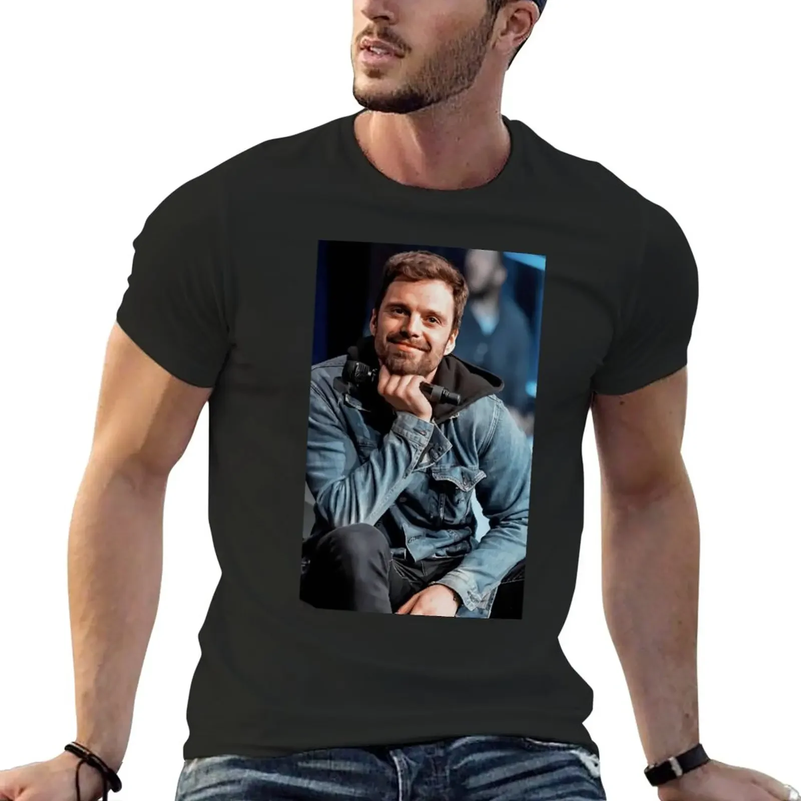 Sebastian Stan T-Shirt graphic t shirt heavyweight oversized for men vintaget sweatshirt short sleeve round collar herren clothe